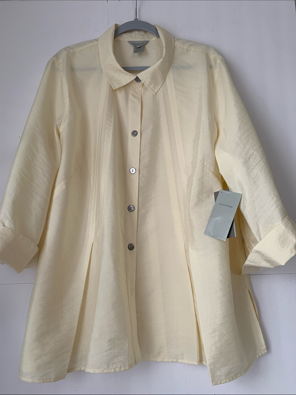 NWT Multiples Amberley Cream Button-Front Pleated 3/4 Sleeves Blouse Size 2X